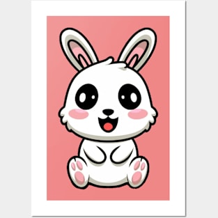 Kawaii White Bunny Posters and Art